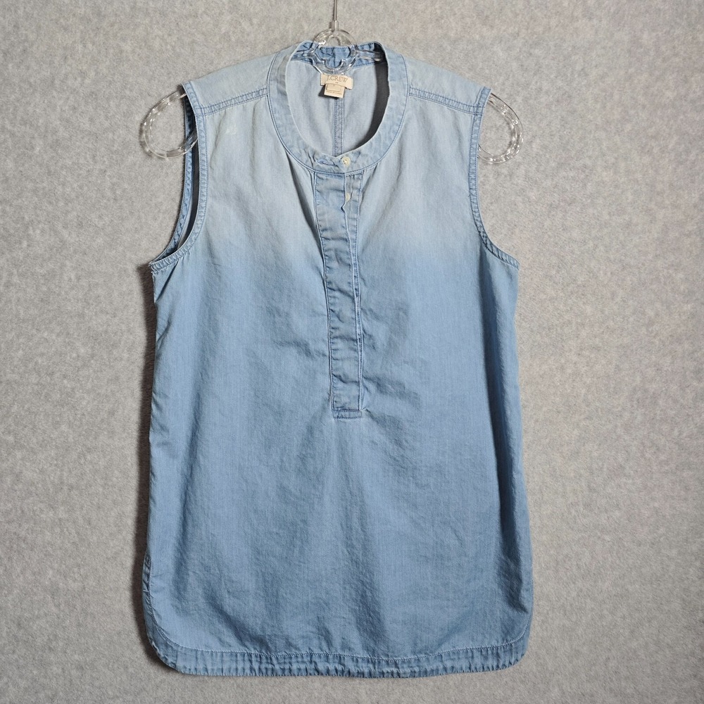 J Crew Women's Sz 0 Sleeveless Denim Henley Tunic Top Granola Girl Western Shirt